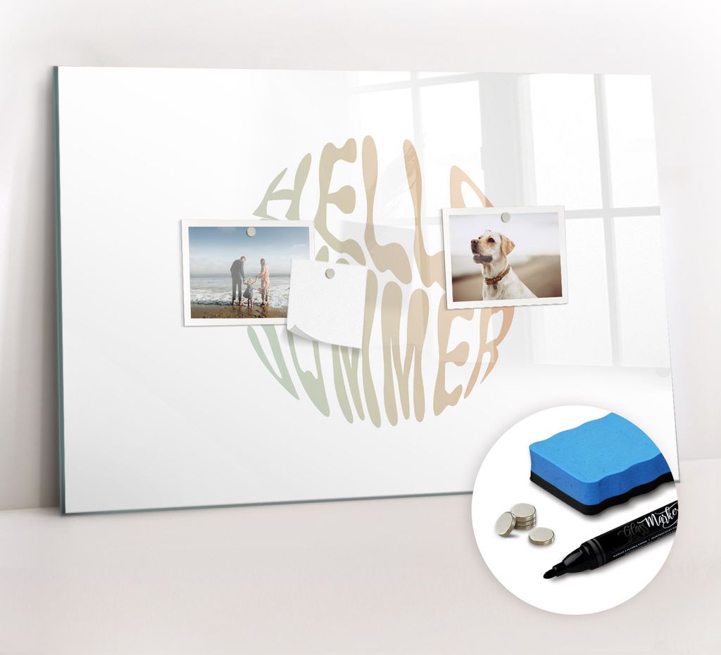 Magnetpinnwand Memoboard - Zubehörsatz - Schwarzer Marker + Schwamm + Magnete - 60 x 40 cm - Hallo Sommer