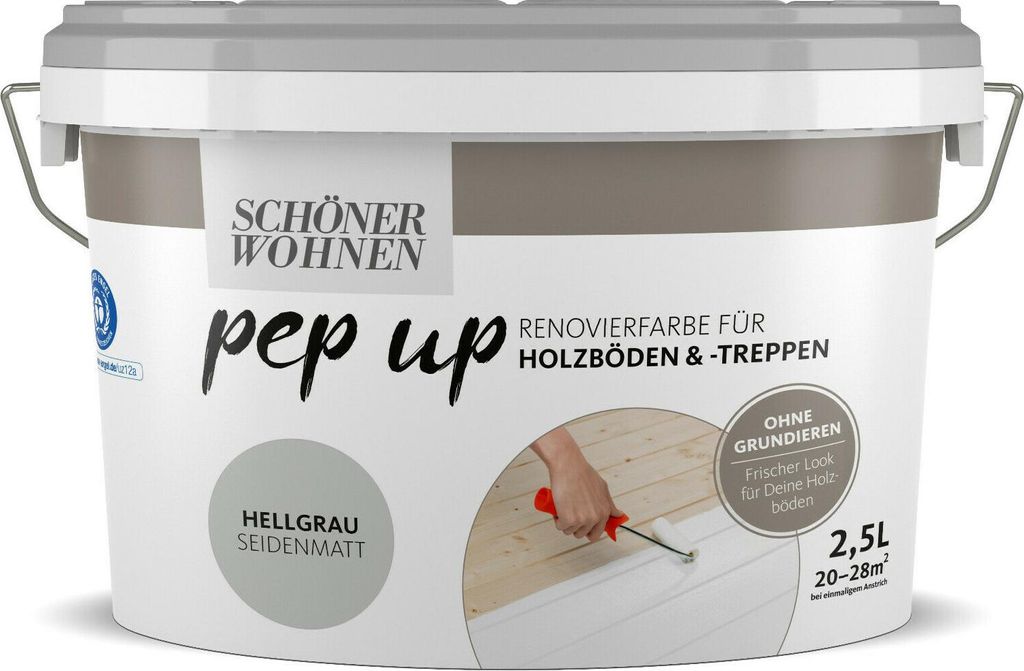 Pep up Renovierfarbe für Holzböden und -treppen Hellgrau seidenmatt 2,5l