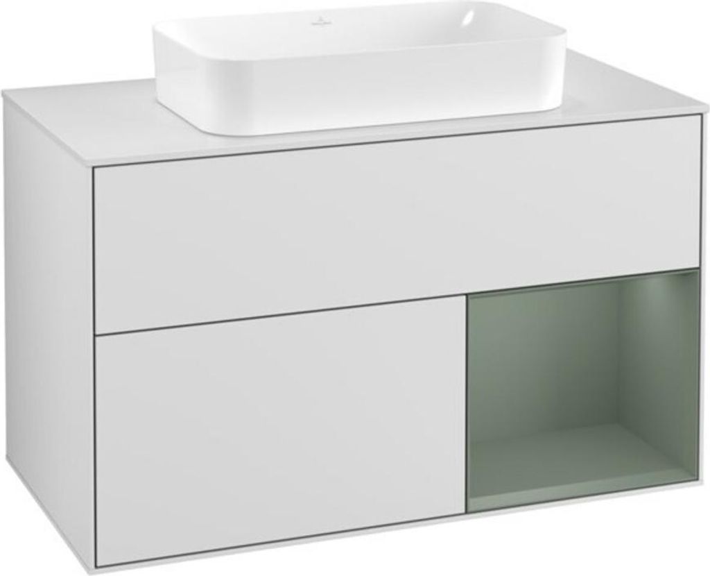V&B Waschtischunterschrank Wandbeleuchtung Finion 100, Pl w m, Rg re Oli. m Lac, wh. m Lac