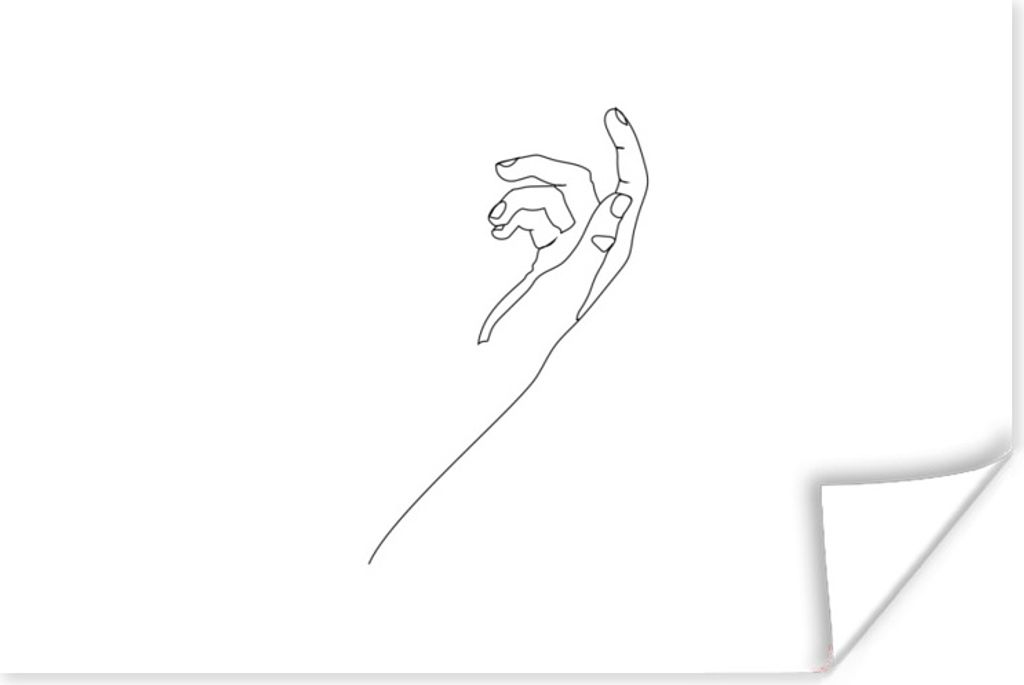 MuchoWow Poster Hand - Strichzeichnung - Schwarz - Weiß 120x80 cm - Bilder