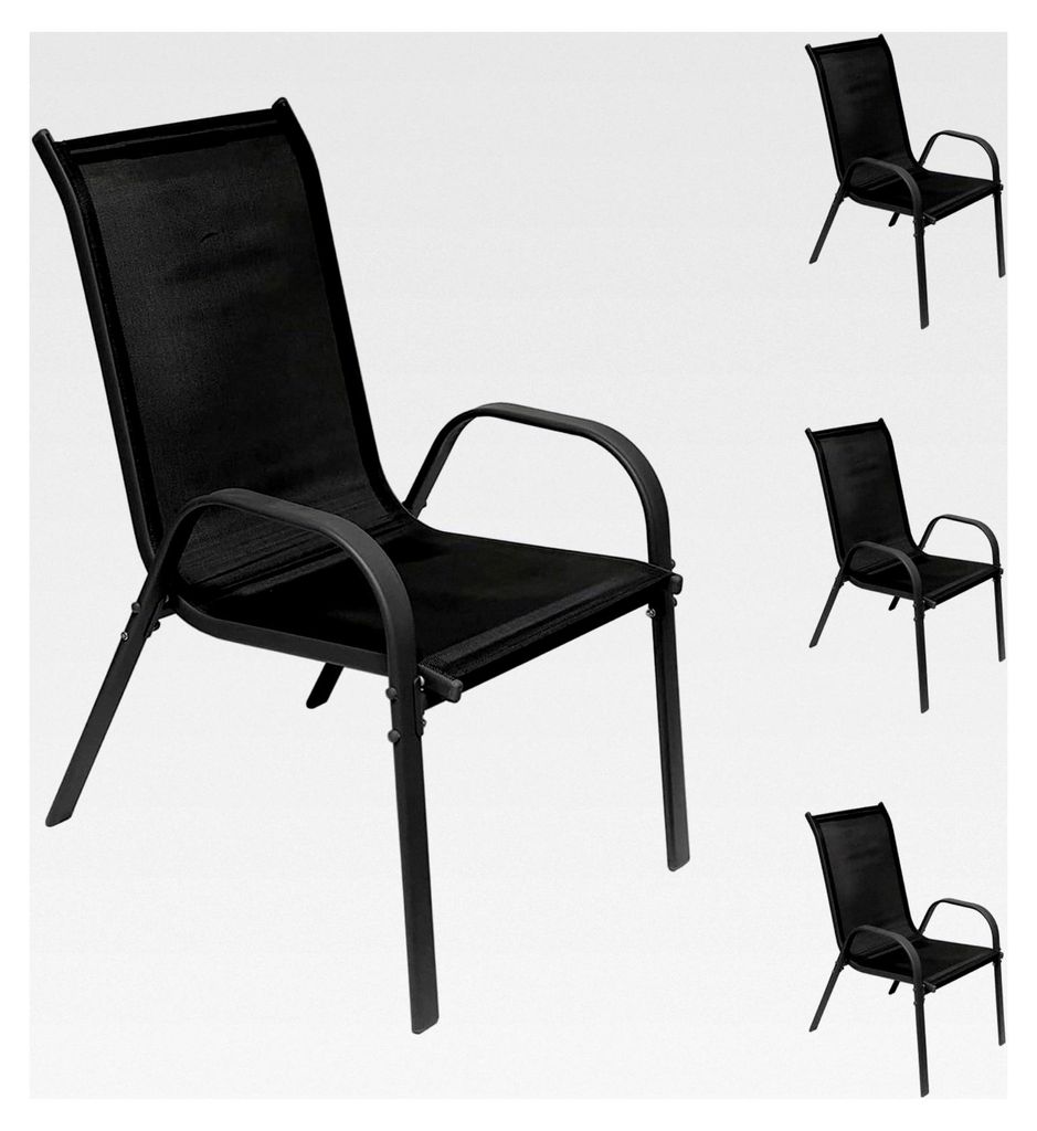 4er Set Stapelstuhl mit Textilenbespannung für Garten und Terrasse, Anthrazit - Schwarz, Metall - Textil