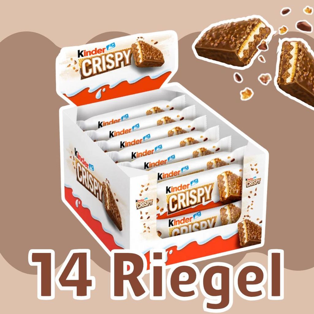 14x Kinder Crispy – Knuspriger Schoko-Keks-Snack im Multipack – 14x34g +Heartforcards Versandschutz