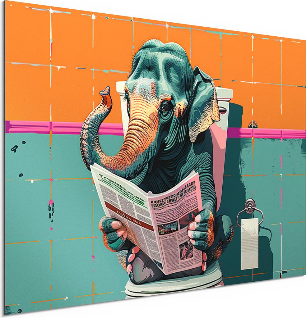 DEQORI Alu-Dibond Bild Weiß 60x40 cm 'Elefant macht Druck' Wandbild Metall dünn Design