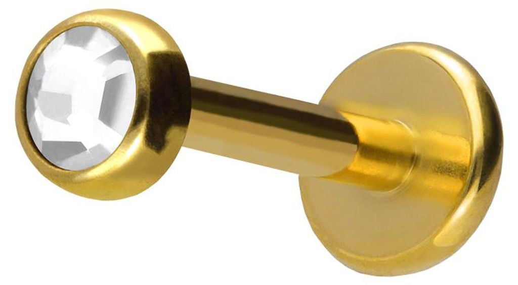 Ohrpiercing, Nasenpiercing Titan Labret mit Innengewinde KRISTALLDISC Gold Stablänge: 10mm | Stabstärke: 1,2mm | Discgröße: 3mm