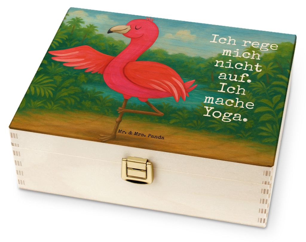 Mr. & Mrs. Panda Teebox Flamingo Yoga Design - Weiß - Geschenk, Holz, Baum, Aufgeregt, Namaste, Achtsamkeit, Tee Box, Yogi, für Paare, Beutel Hal...