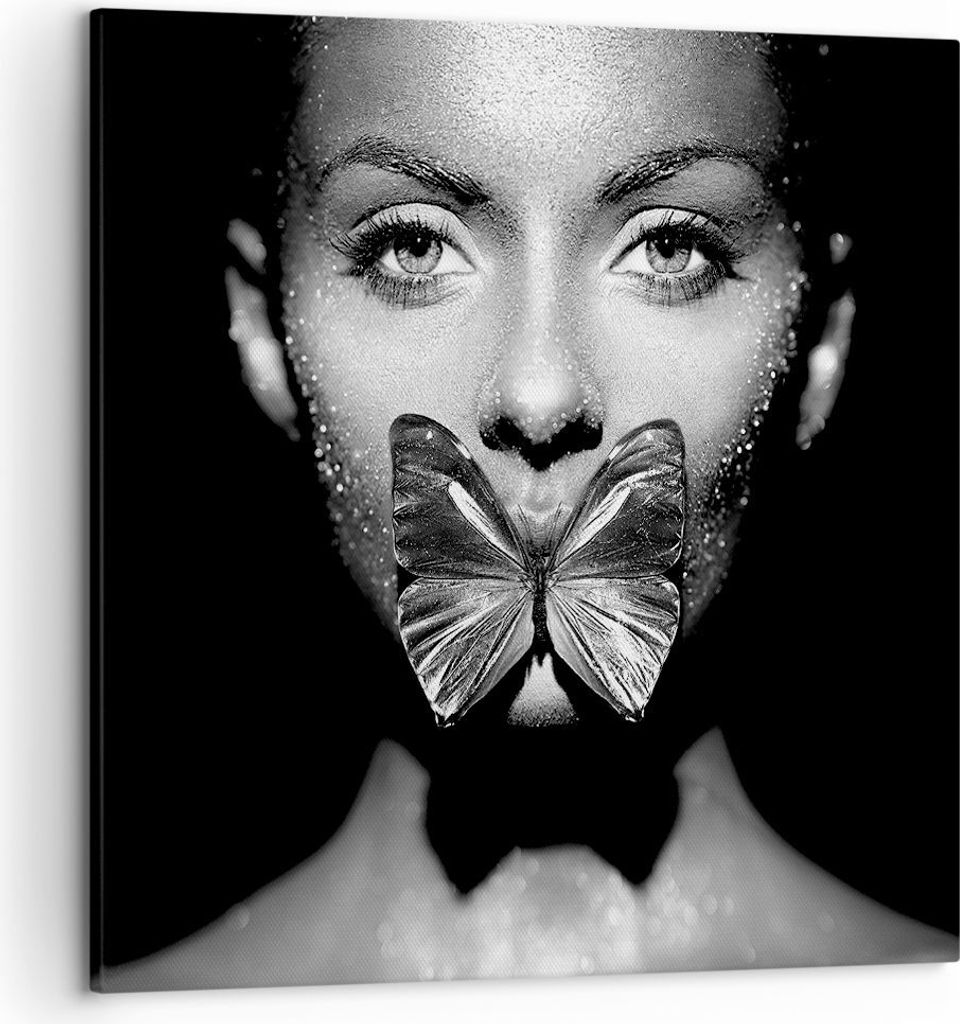 Bild auf Leinwand - Leinwandbild - Einteilig - Frau Schmetterling Mund - 50x50cm - Wand Bild - Wanddeko - Wandbilder - Leinwanddruck - Bilder - Wan...