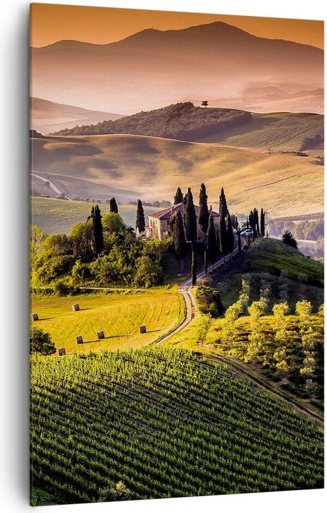 Bild auf Leinwand - LeinWandbild Einteilig - Landwirtschaft Bauernhof Toskana Weinberg - 80x120cm - Wand Bild - Wandbilder - Leinwanddruck - Wandde...