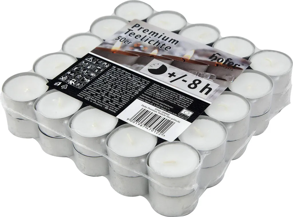 HOFER tea lights 450 pezzi bianchi - 38 mm - 8h di autonomia, senza profumo, senza gocciolamento