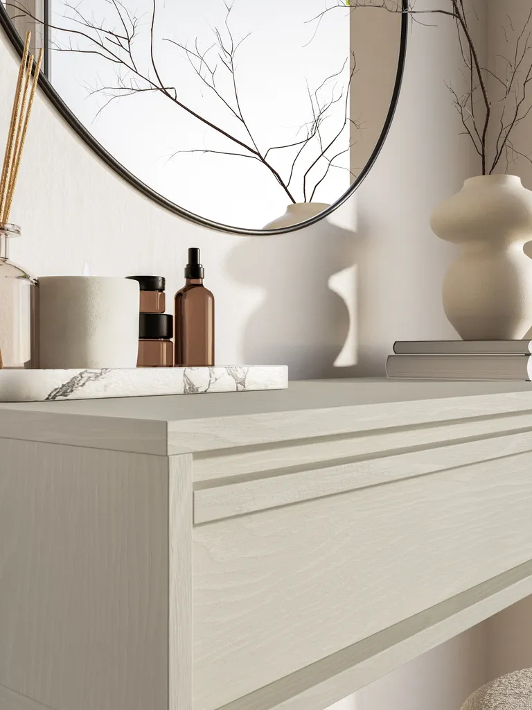 Console murale beige clair avec tiroir de rangement compact - 3