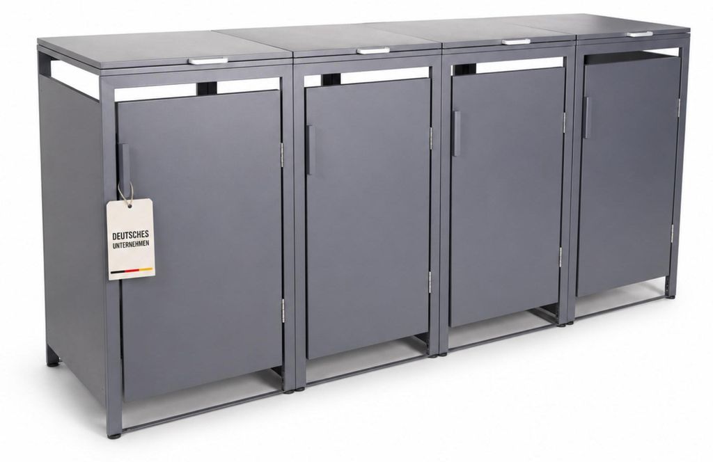 ALBATROS Mülltonnenbox 4er Hauswandversion, 120L bis 240L, für Vier Tonnen, verzinktes Metall RAL7016 Anthrazit, offene Rückseite