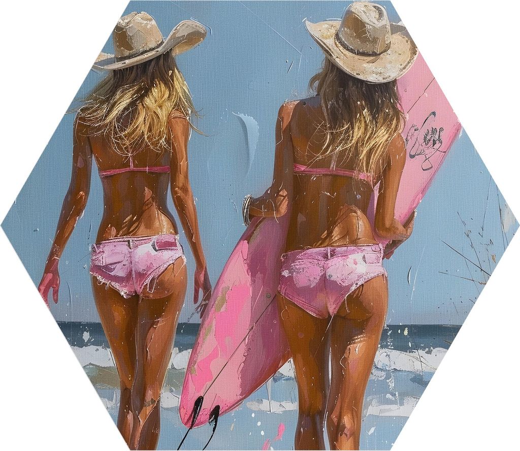 DEQORI Fototapete Sechseck 55x47,6 cm 'Wellenritt in Rosa' Wand Tapete Leinwand Sticker