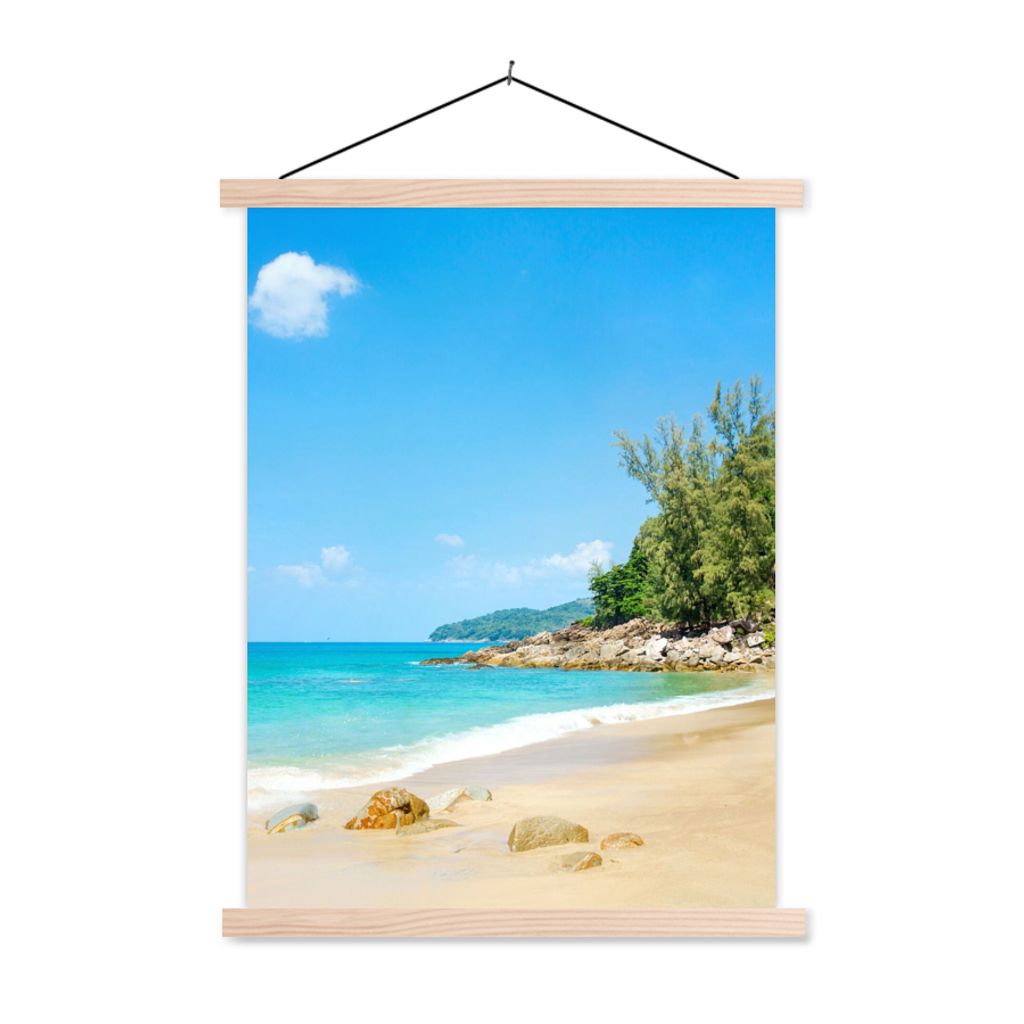MuchoWow Textilposter Strand - Meer - Pflanzen - Tropisch 60x80 cm mit holzfarbenen Rahmen - Wandbild