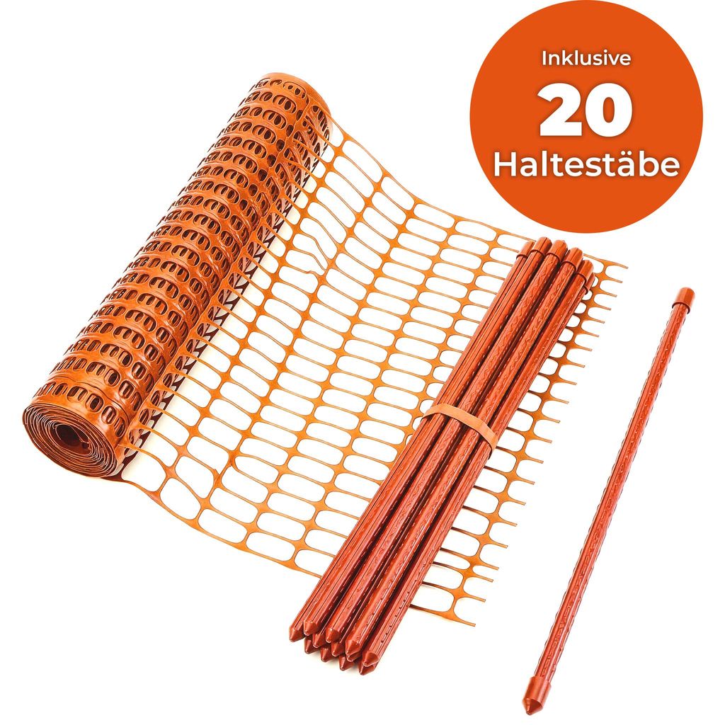 Floordirekt Absperrzaun Chester Set – Bauzaunnetz mit 20 Zaunpfosten und Kabelbindern – Gartenzaun, Geflügelzaun Warnzaun Steckzaun - 1 x 30 m...