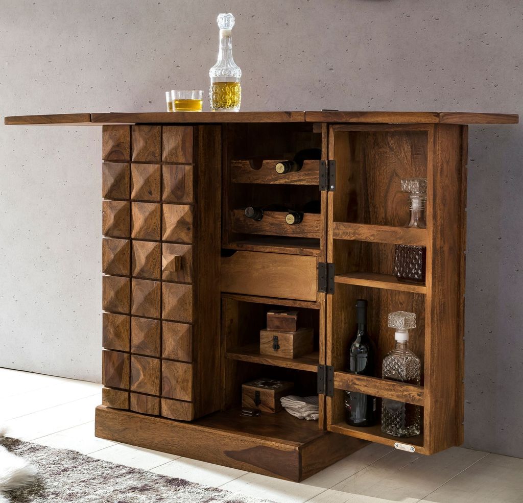 FineBuy Hausbar Massivholz 65x91x50 cm Weinbar ausklappbar Produktbild 