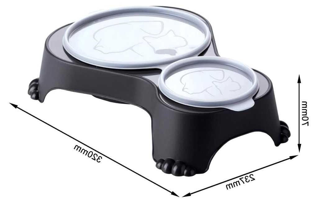 MyPet Sally Doppelter Futternapf mit Deckel, Kunststoff (PP) BPA-frei, anthrazit, 1 l + 0,28 l (32,0 x 23,7 x 7,0 cm)