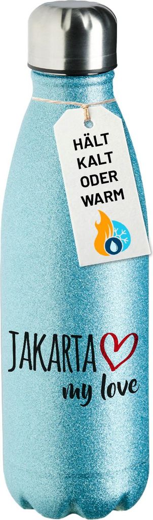 Huuraa Trinkflasche Jakarta my love 500ml Blue Edelstahl Wasserflasche Trinkflasche Geschenkidee