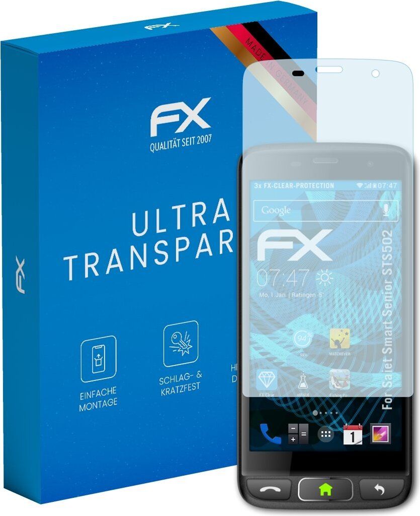 atFoliX FX-Clear 3x Schutzfolie kompatibel mit Saiet Smart Senior STS502 Displayschutzfolie