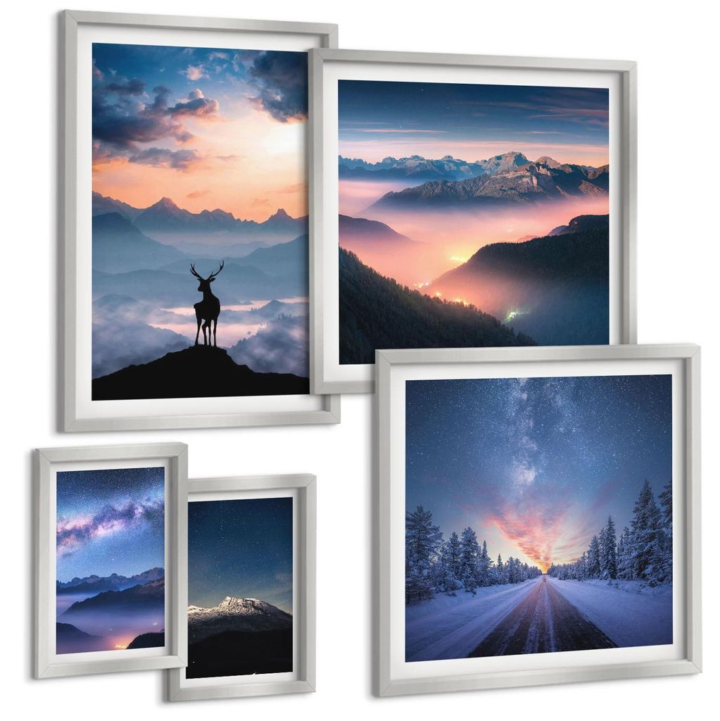 Bilder Set 5-teilig im silbergerahmten Rahmen – Wandbilder Produktbild 