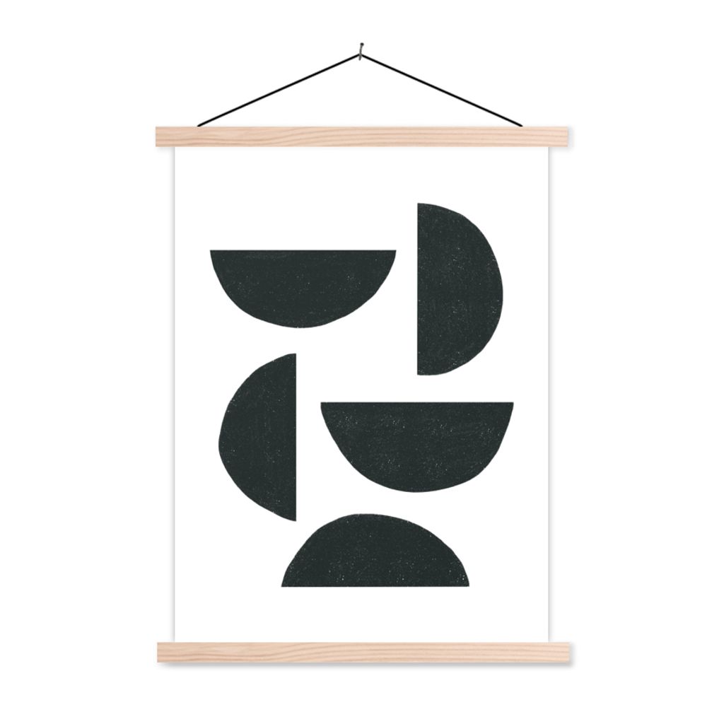 MuchoWow Textilposter Geometrische Figuren - Abstrakt - Schwarz 120x160 cm mit holzfarbenen Rahmen - Plakatkarton
