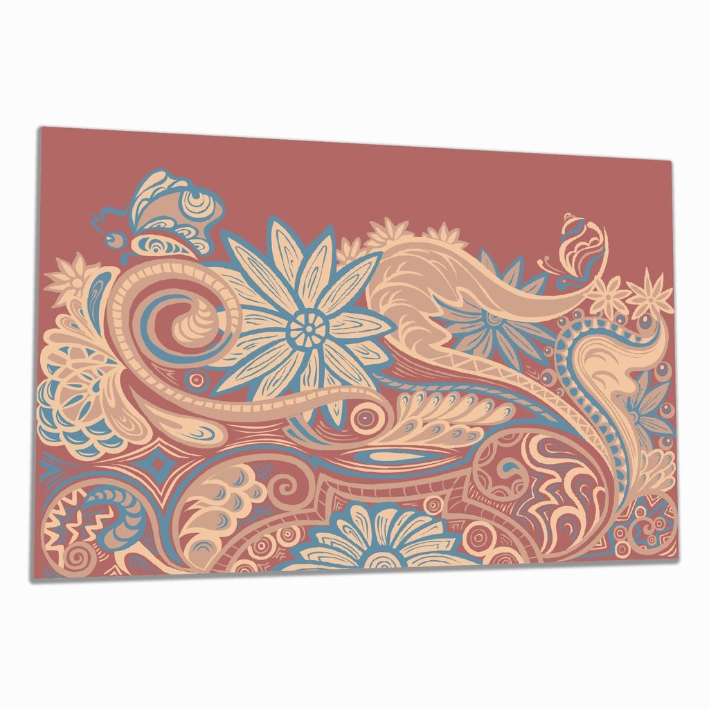 Wallario Herdabdeckplatte aus Glas, Größe 80 x 52 cm 1-teilig, Motiv Muster mit Blumen in Pastellfarben