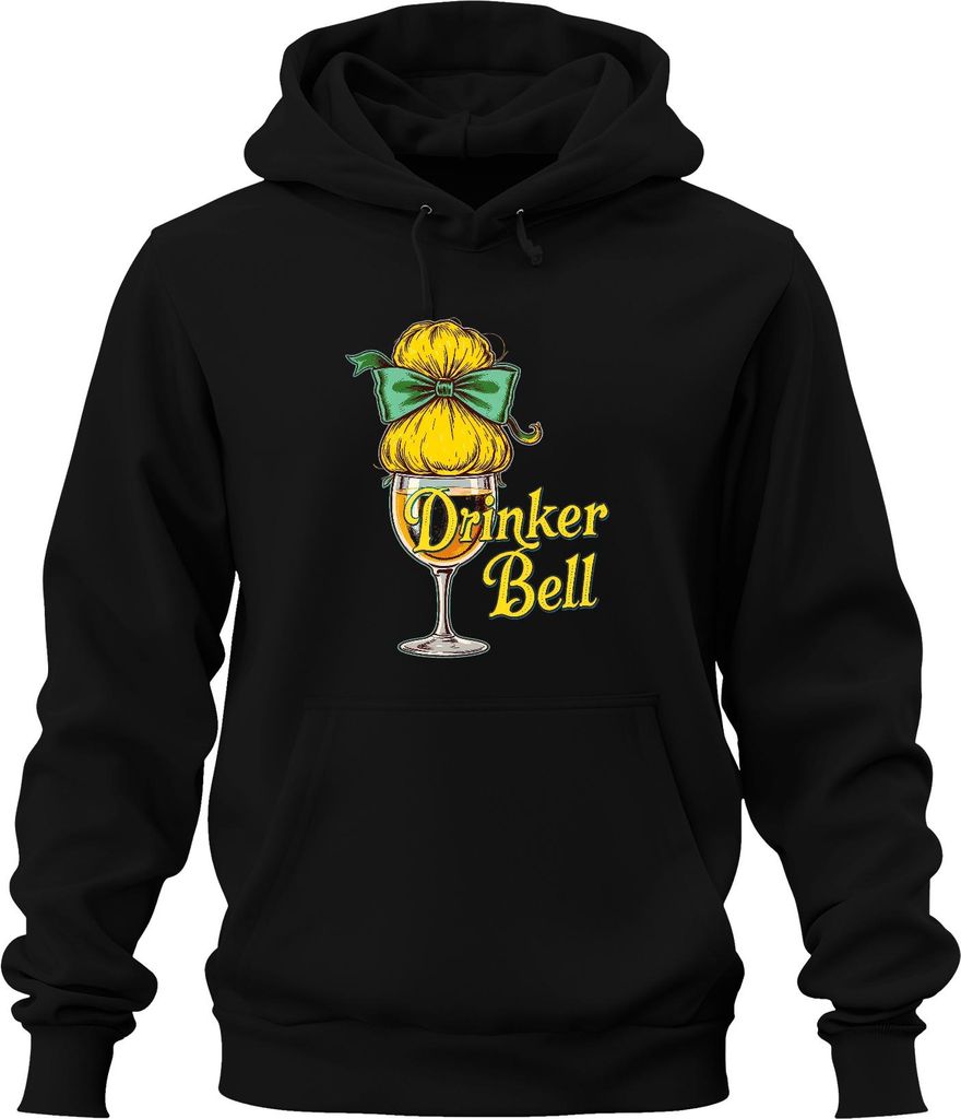 Drinker Bell Weinliebhaber Weinglas Dutt Schleife Karneval Party Uni Hoodie Kapuzenpullover, Schwarz, L