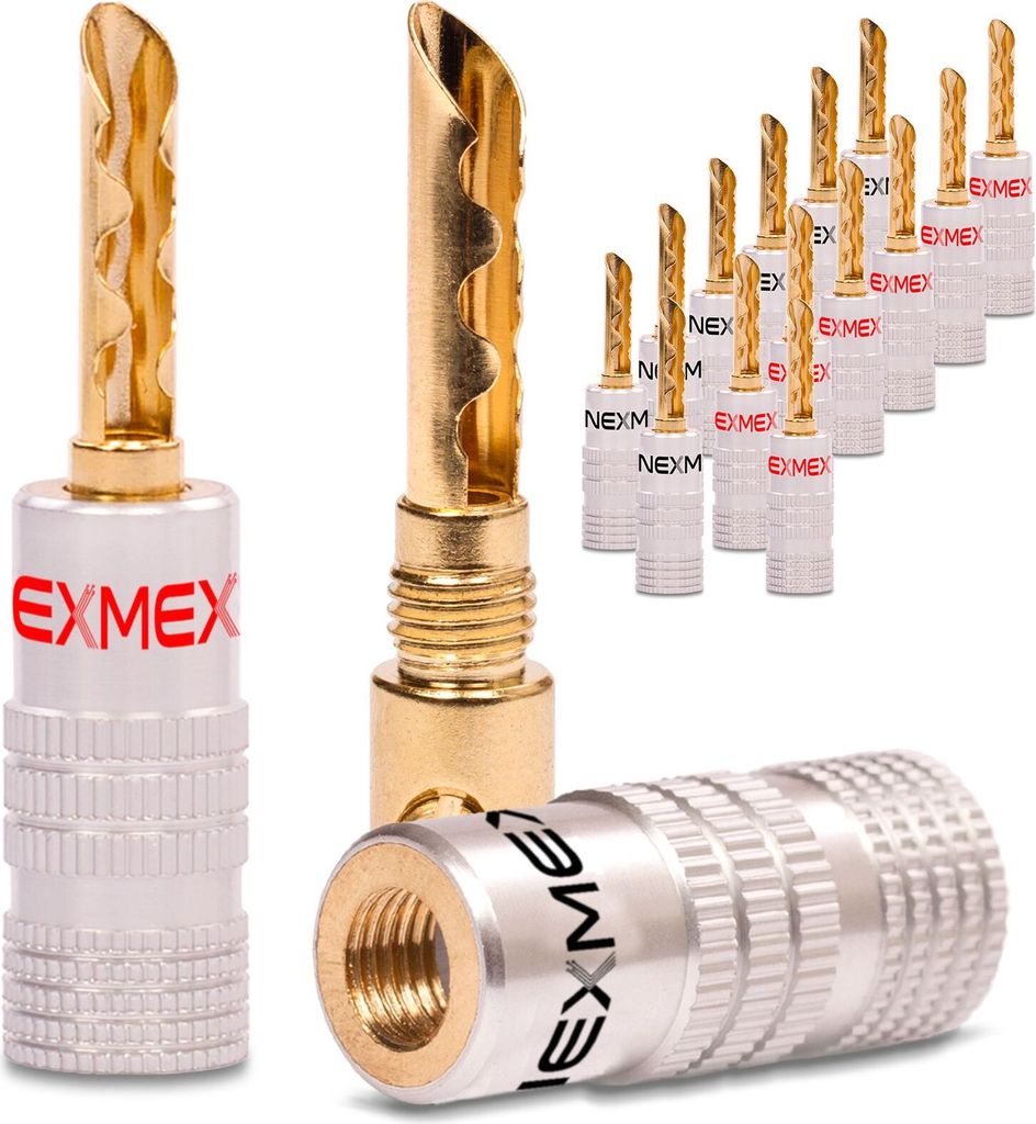 Hohl Bananenstecker 4mm NEXMEX 16x schraubbar vergoldet Lautsprecherkabel Profi