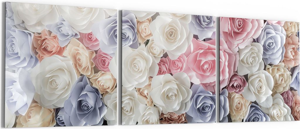 DEQORI Glasbild Echtglas 3x50x50 cm 'Sanfte Pastell Rosen' Wandbilder XXL groß