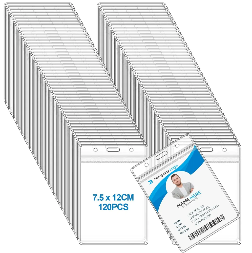 Lot de 120 porte-badges verticaux 7,5x12 cm en PVC souple transparent