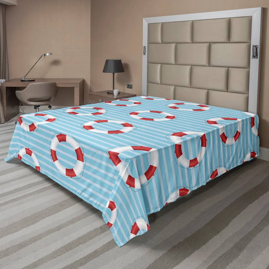 Drap de lit plat ABAKUHAUS Bouée de sauvetage 260x228 cm Blanc Bleu