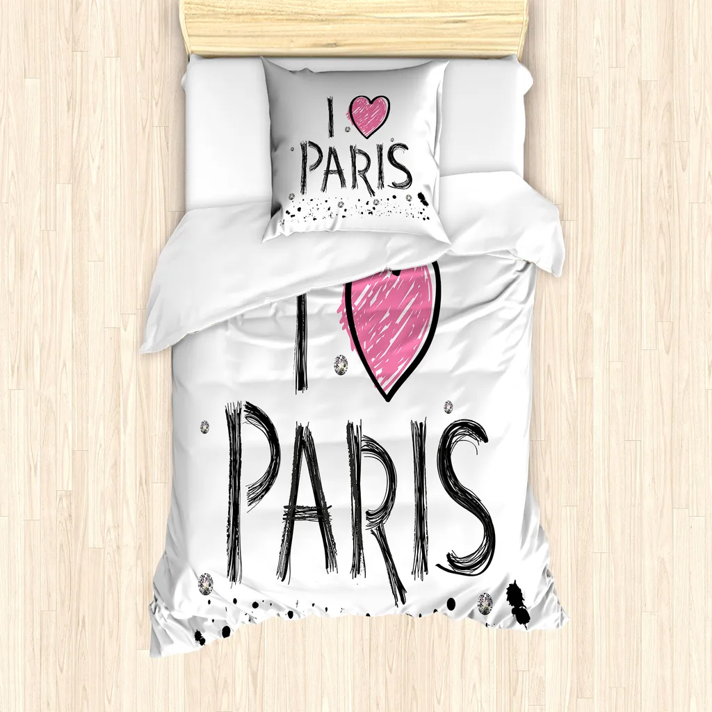 Copripiumino Singolo Antiacaro Torre Eiffel 135x200 Rosa Grigio