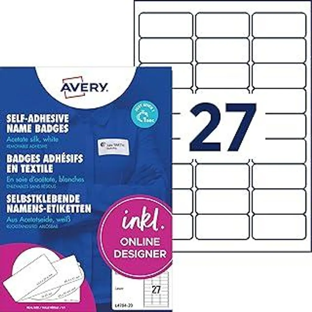 Avery L4784-20 Etichette per Nomi in Seta Acetata: 540 Badge Adesivi Laser