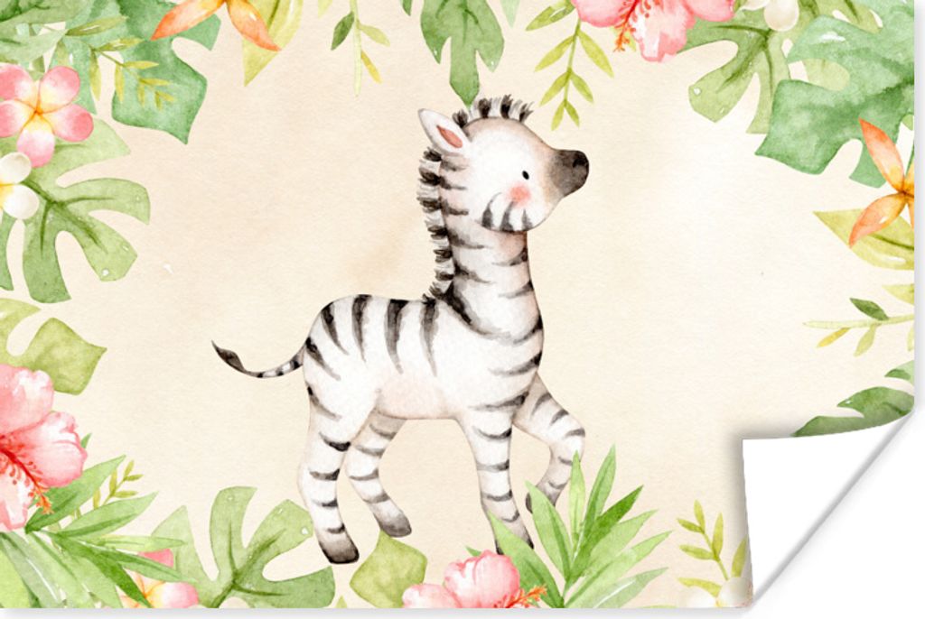 MuchoWow Poster Zebra - Dschungel - Aquarell 180x120 cm - Fotoplakat