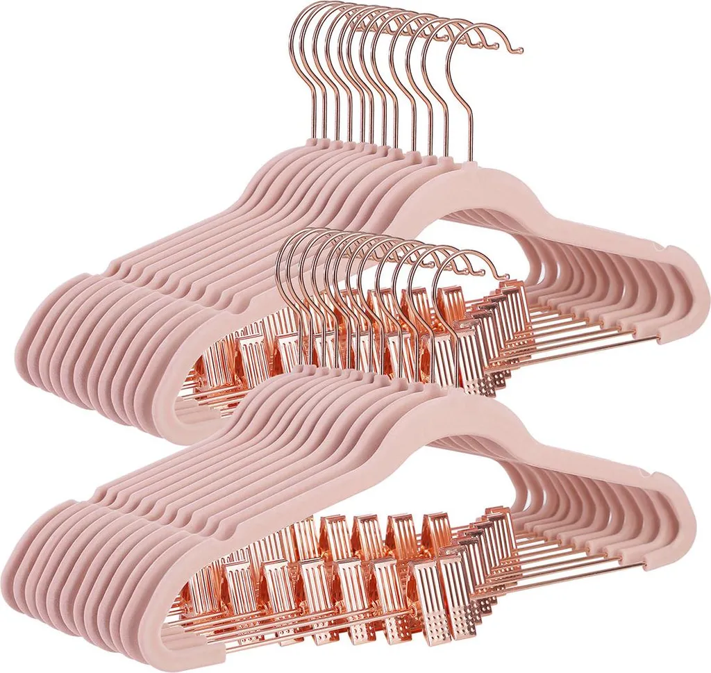 Cintres gain de place rose clair lot de 24 pour rangement penderie