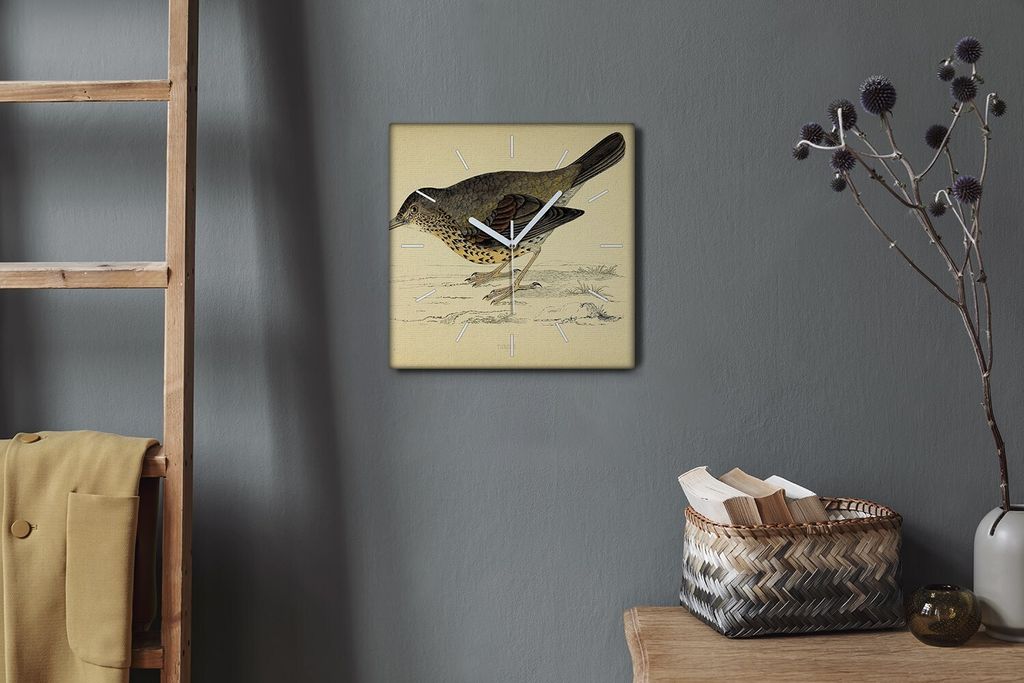 Coloray Hodiny Unikátní 30x30 cm Tiché hodiny Pro obývací pokoj a kuchyň Nástěnné hodiny Plátno Bílé ručičky hodin - Kresba ptáků
