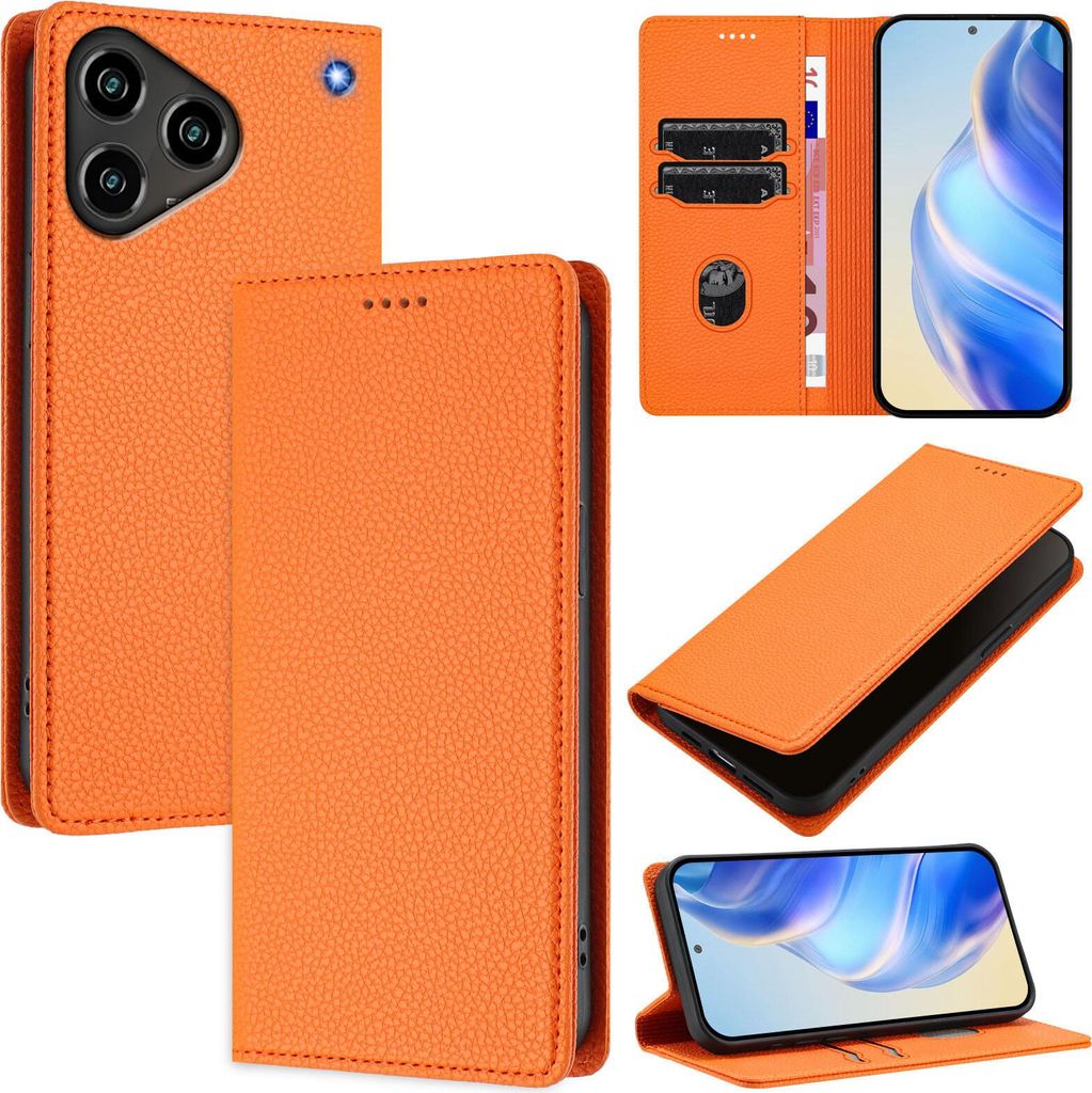 Litchi Leder Handyhülle für ZTE Blade A76 4G Wallet Kartenfächer Standfunktion Hülle Orange