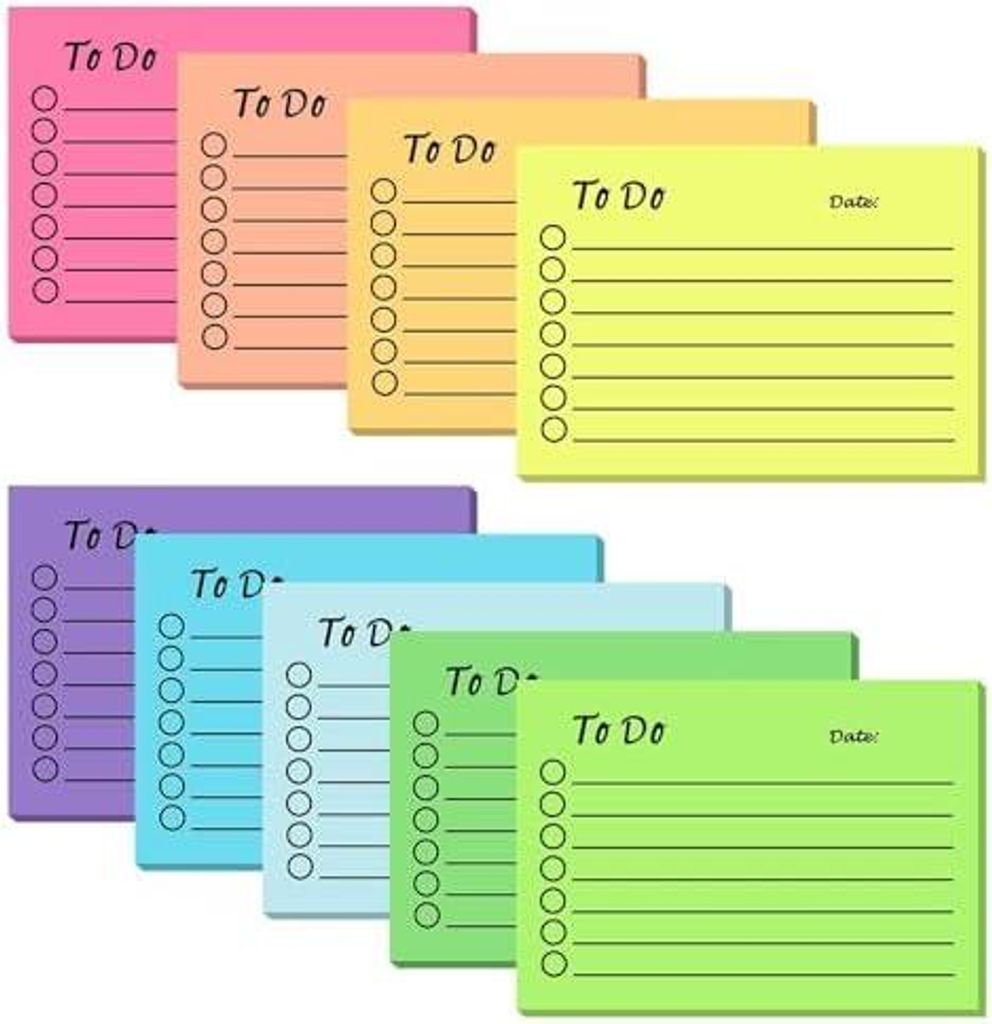 9 Blöcken To Do Liste, 450 Blätter Haftnotizen Linierte Notizzettel Sticky Notes Selbstklebend Tagesliste Notizblock für Familie Schule Büro Zu...