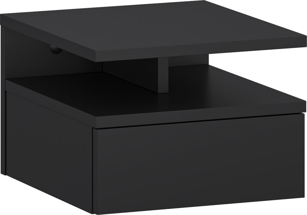 Nachttisch T01B, Wand Nachttisch mit Schublade 32x35x23 cm (schwarz)