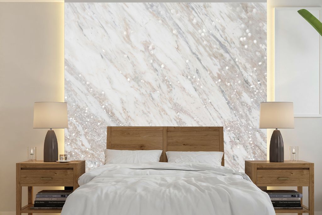 MuchoWow Fototapete für Wohnzimmer oder Schlafzimmer Wandtapete Vinyl Motivtapete Marmor - Glitzer - Gold - 220x220 cm - Tapeten
