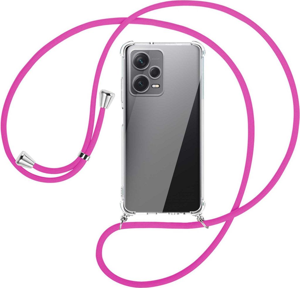 Handykette Backcover-Schutzhülle mit Band (Metall silberfarben) für Xiaomi Redmi Note 12 Pro Plus - hot pink