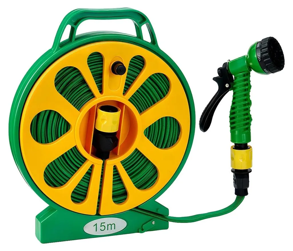 Tuyau d'arrosage flexible 15 mètres, pistolet 5 jets pour jardinage