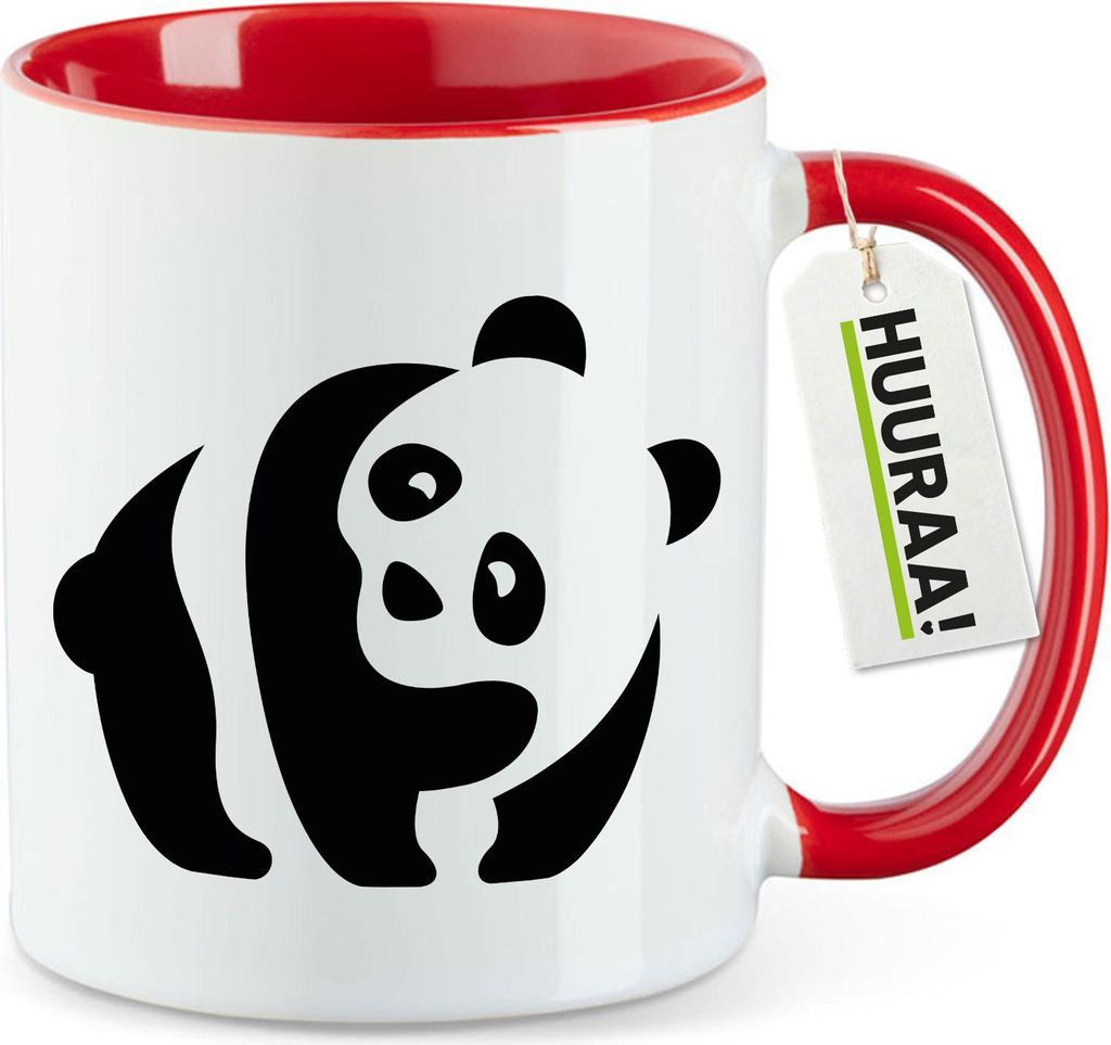 Huuraa Kaffeetasse Panda Silhouette 330ml Rot Keramik Kaffeebecher Geschenkidee