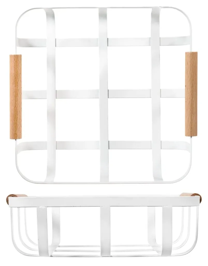 Corbeille de Rangement Rectangulaire en Métal Blanc H&H 23x24,5x8 cm