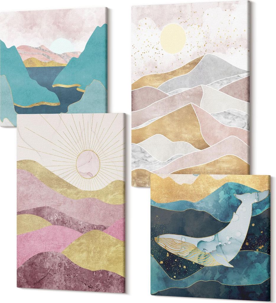 Leinwandbild Set 4-teilig – Modernes Wandbild – Polycanvas Kunstdruck – Abstrakte Bilder – Hochwertige Wandkunst – 2x 40x40 cm + 2x 40x60...