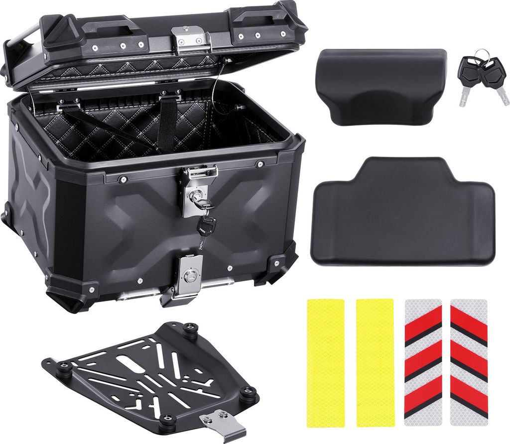 SucceBuy Motorrad-Topcase, 45 l, Aluminiumlegierung, universelle Passform, wasserdicht, abnehmbar mit Schloss und Kissen