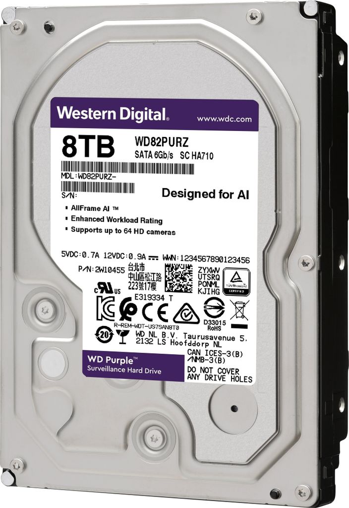WD Purple -Festplatte für Überwachungssysteme 8 TB, 3.5 Zoll, 7200 U/min, SATA 6 Gbit/s