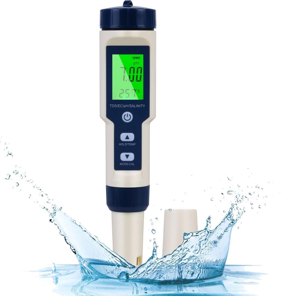 PH-Meter - 5 in 1 Wasserzähler - TDS-Meter - Wasserqualität Messen - PPM-Meter - Partikelzähler - Salzgehalt - EC - Temperaturmesser