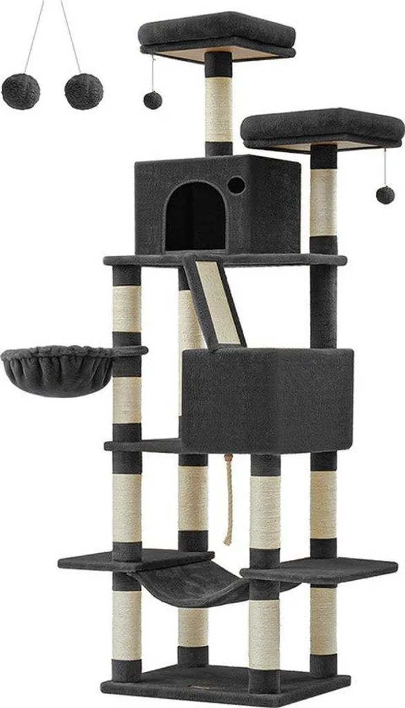 Rootz Grand Griffoir pour Chat - Arbre à Chat Multi-Niveaux Noir 206cm