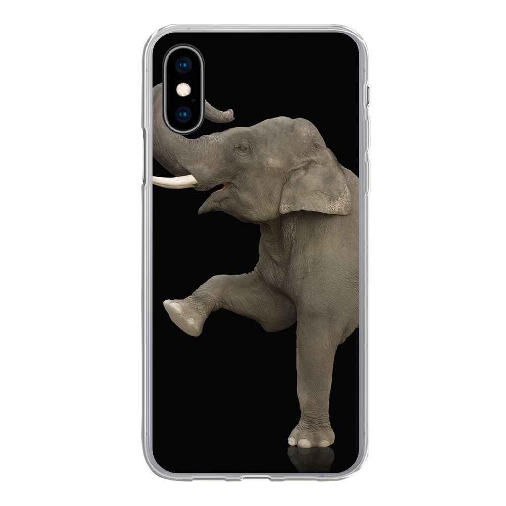 MuchoWow Handyhülle Schutzhülle Hülle für iPhone X Elefant - Tiere - Schwarz - Porträt Silikon Softcase Handy Hülle - Handyhülle