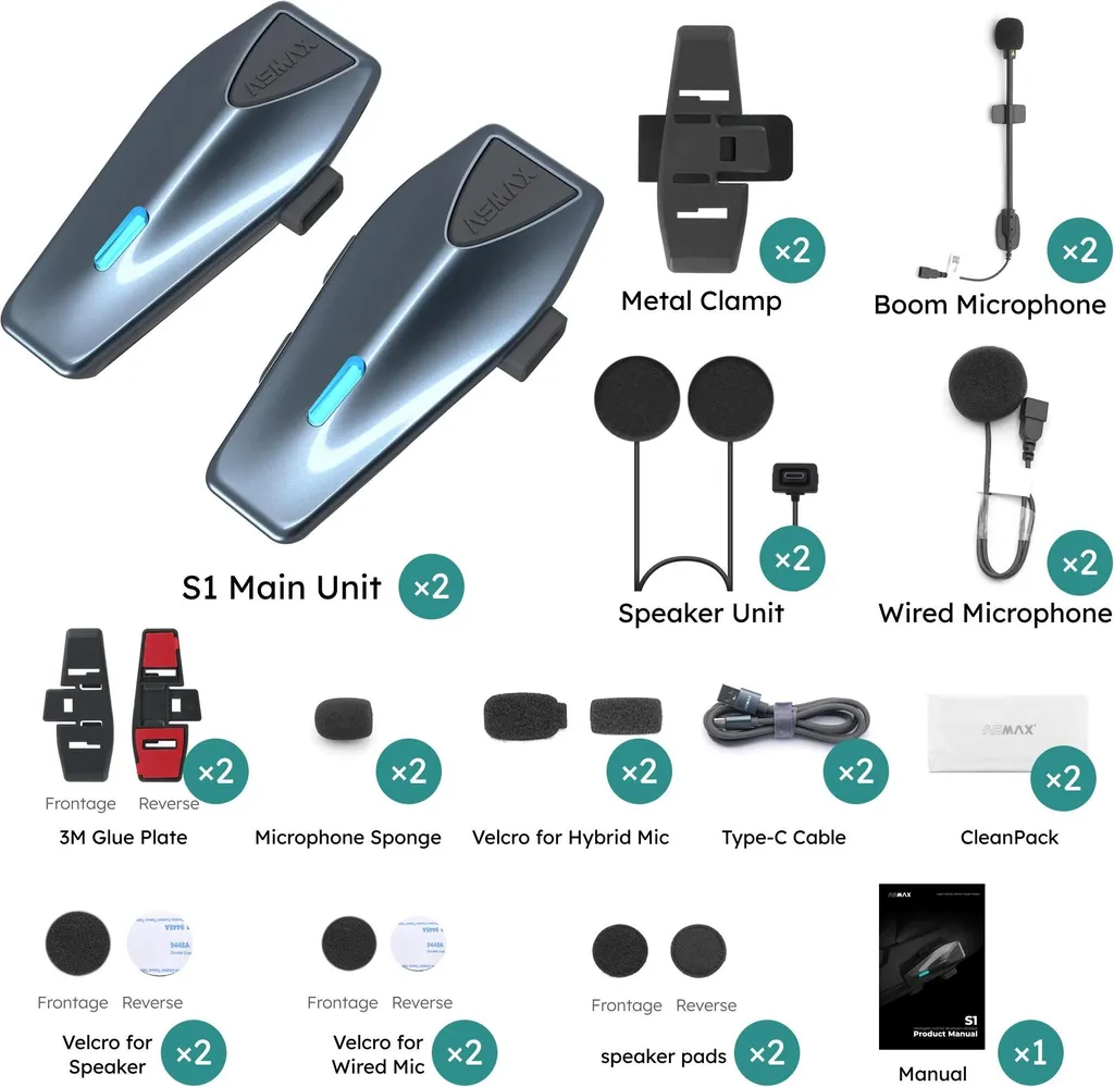 Casque d'écoute Bluetooth S1 étanche - Pack de 2 écouteurs sans fil