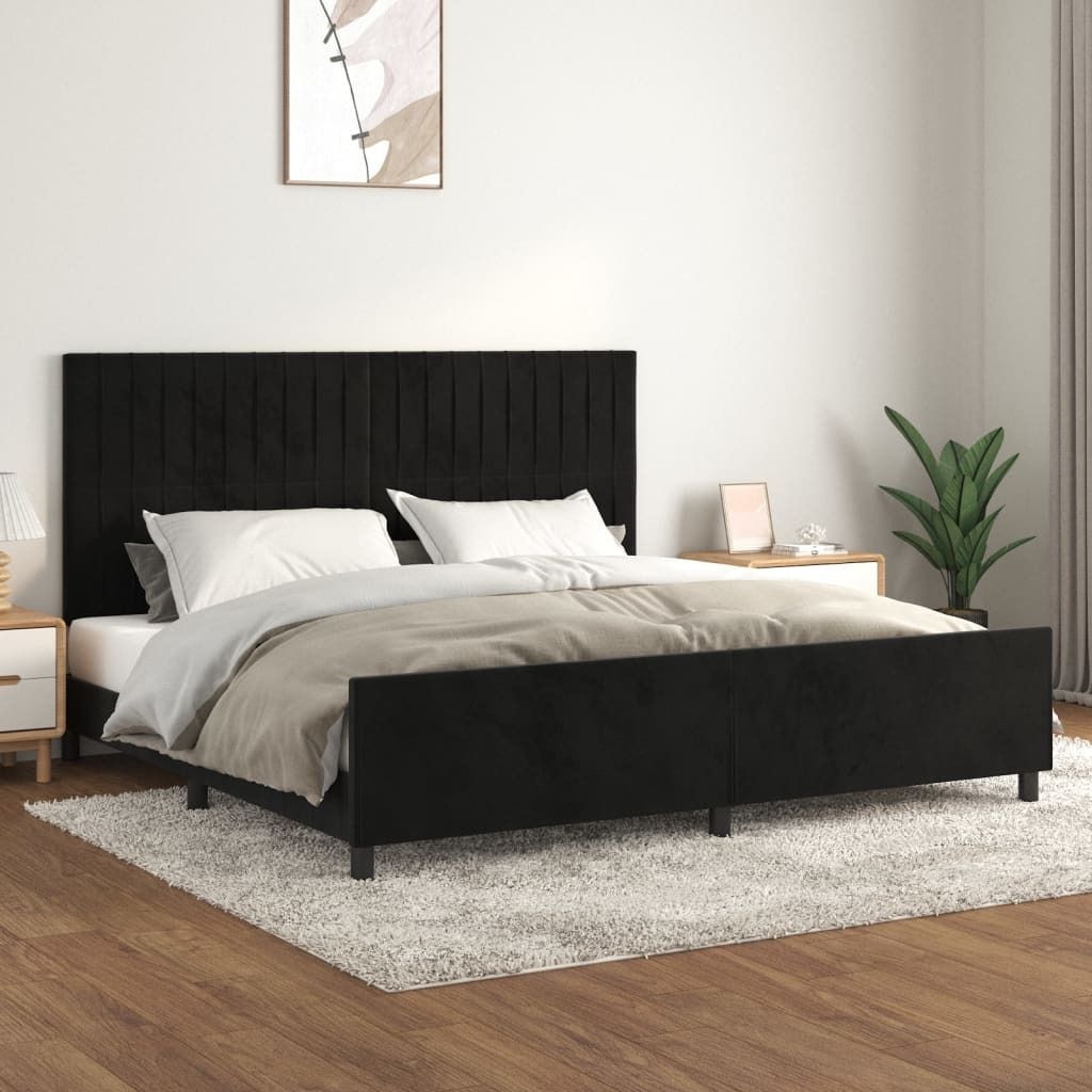 The Living Store Bettgestell mit Kopfteil Schwarz 200x200 cm Samt